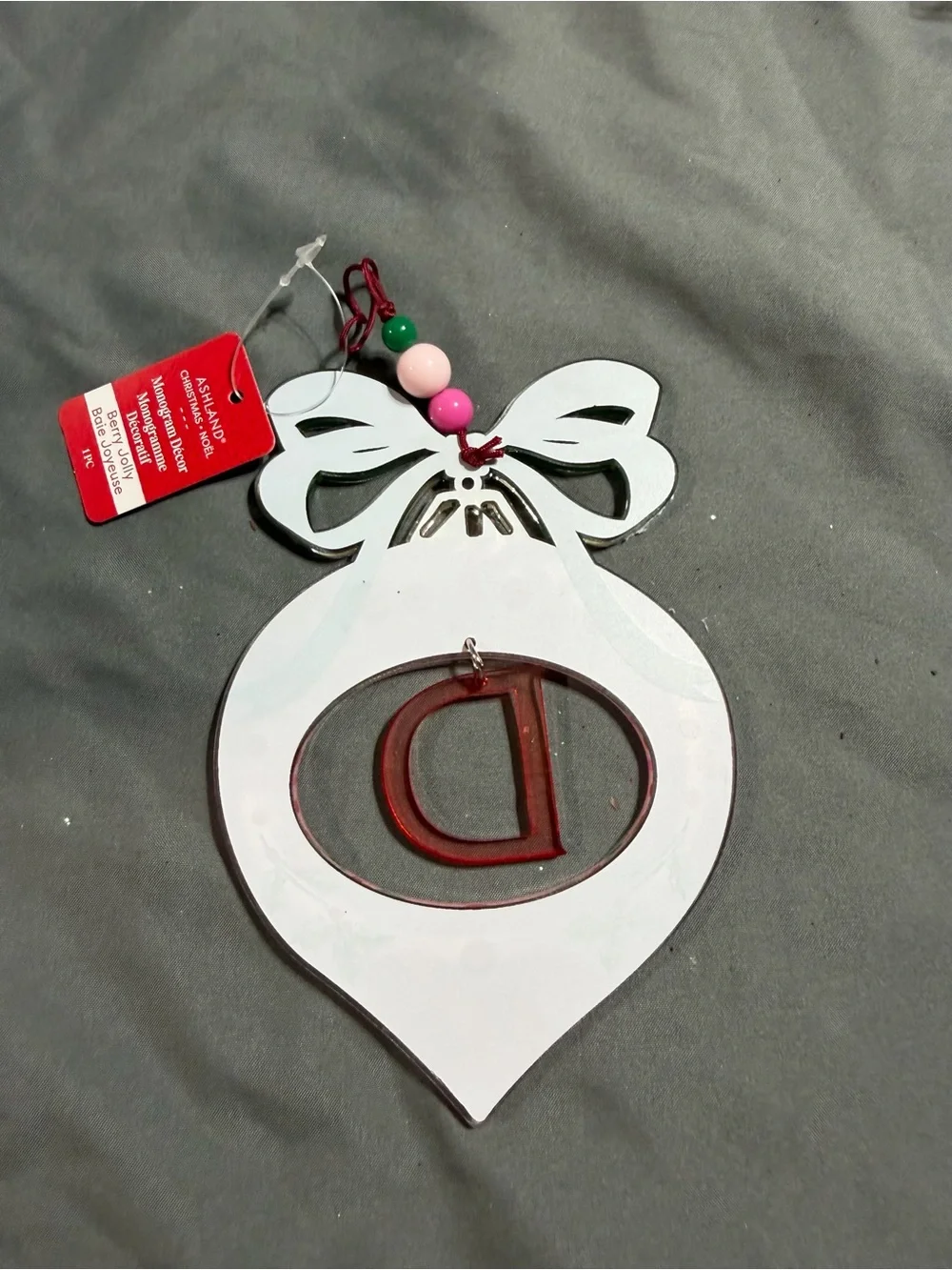 Ashland Pink & Green Decorative Initial 'D' Holiday Wall Ornament